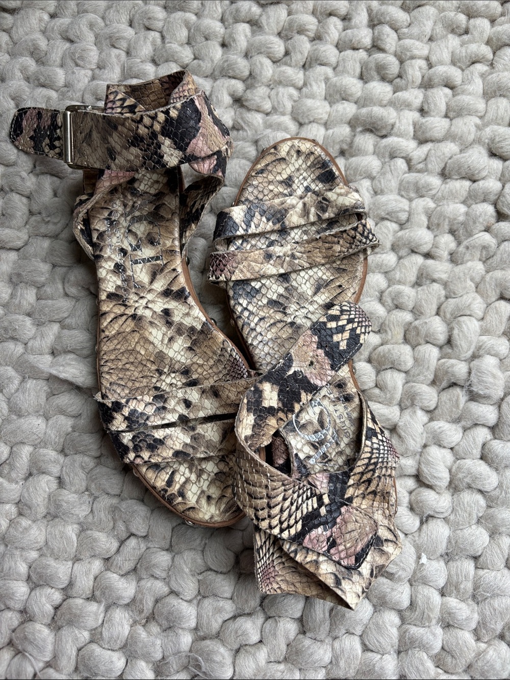Attilio Giusti Leombruni Snake-Print Leather Sandals in Beige, Black and Pink